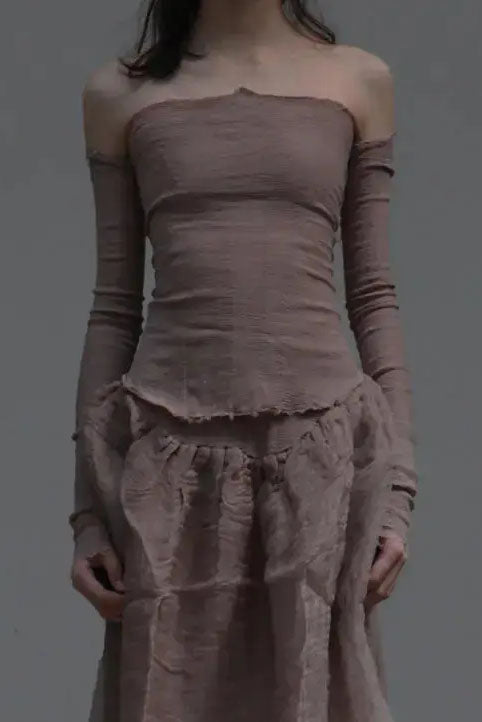 Marc Le Bihan 26916 Flat Shoulder Stretch Bottoming Tube Top T-Shirt French Handmade MLB-26916-BOIS DE ROSE Wood Rose Old Rose